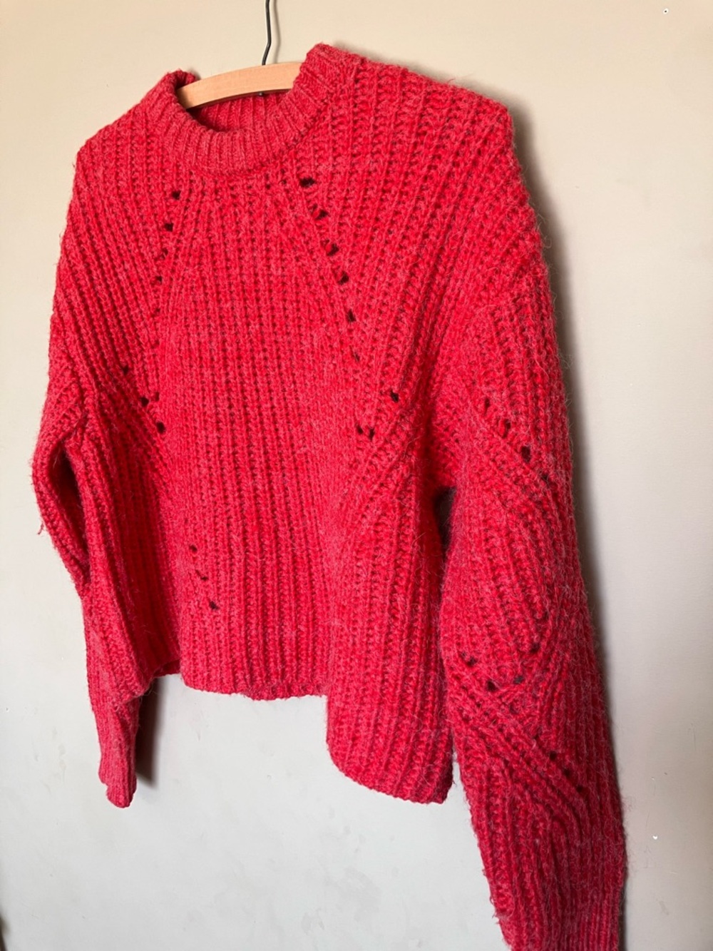 Frank And Oak Red Merino Wool Alpaca Blend Chunky Knit Sweater Pullover Sz Small